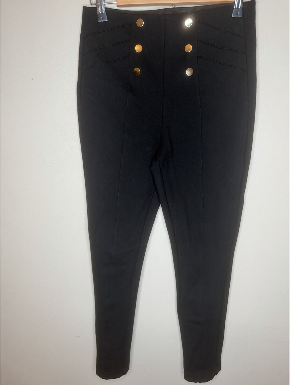 Zara Womens Leggings High Waisted Sailor Button Front Black Size M